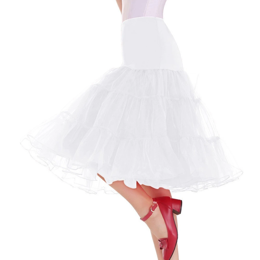 White Women Hoopless Petticoat Retro Underskirt Tutu Skirt Crinoline Dress Showing Stage Costume for Cosplay Dance Wedding Dress- Size M