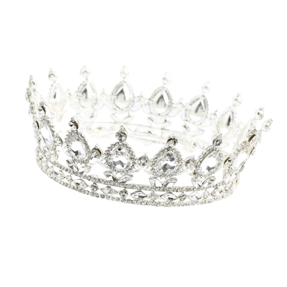 Alloy Crown Rhinestone Decorative Shining Crown Beautiful Headdress for Woman (Silver White)