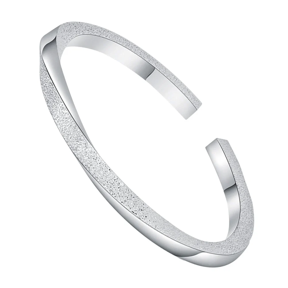 Twisted Open Bangle Fashion Frosted Bracelet Jewelry Women Bracelet Hand Ornament (Silver)