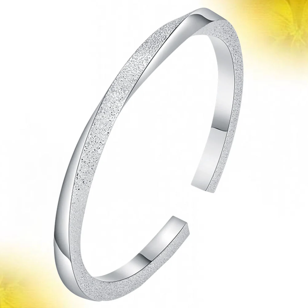 Twisted Open Bangle Fashion Frosted Bracelet Jewelry Women Bracelet Hand Ornament (Silver)