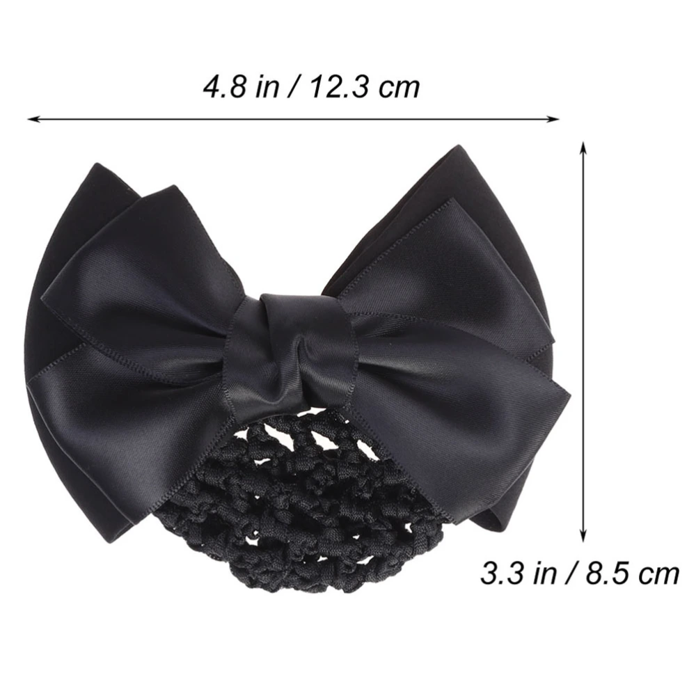 3Pcs Elastic Bun Bow Hair Flower Net Bag Big Bowknot Hair Snood Net Mesh Clip for Women Girls Black