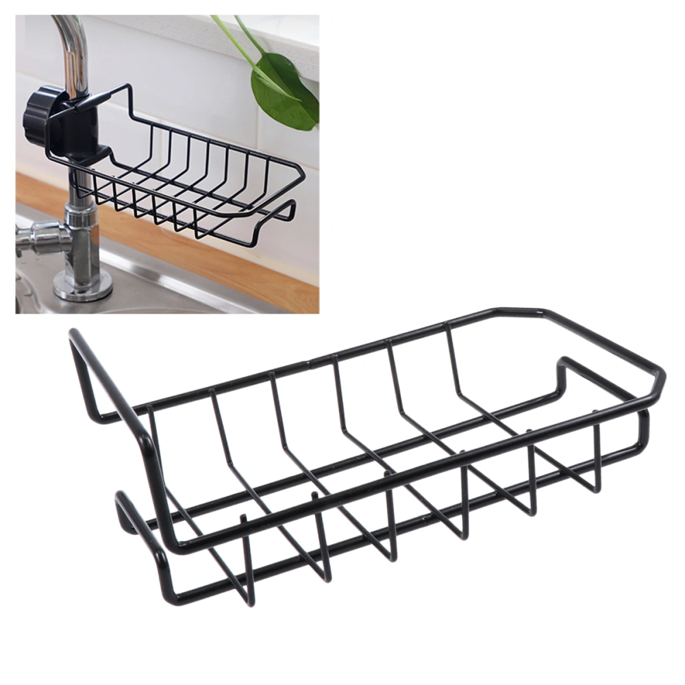 Faucet Drain Storage Rack Kitchen Organizer Draining Shelf Dishwashing Sponge Holder (Black)