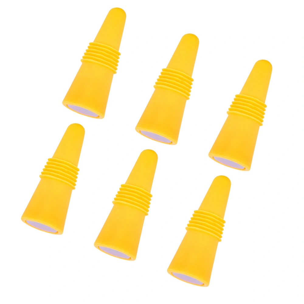 6 Pcs Wine Bottle Sealed Stopper Reusable Silicone Wine Saver Stainless Steel Bottom Champagne Sealer for Club Home Bar (Yellow)