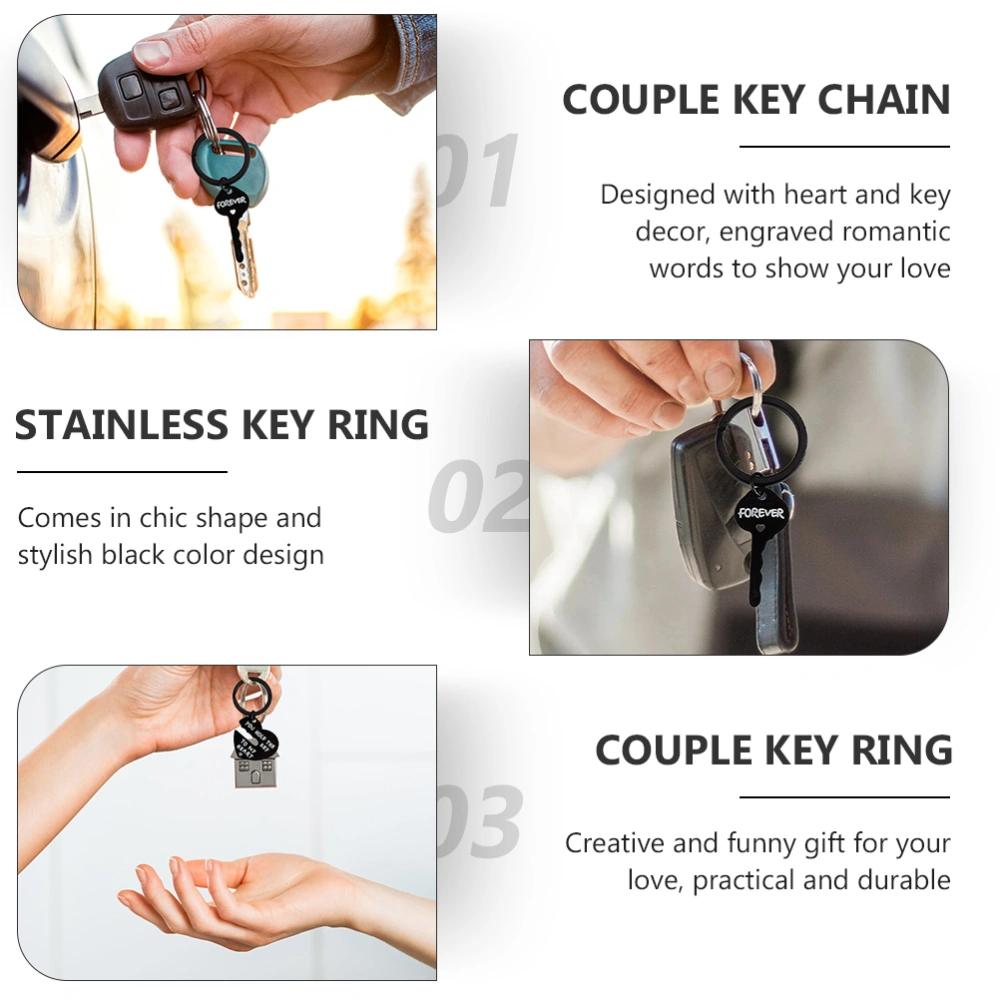 1 Pair Creative Stainless Couple Key Ring Couple Key Ring Couple Key Chain