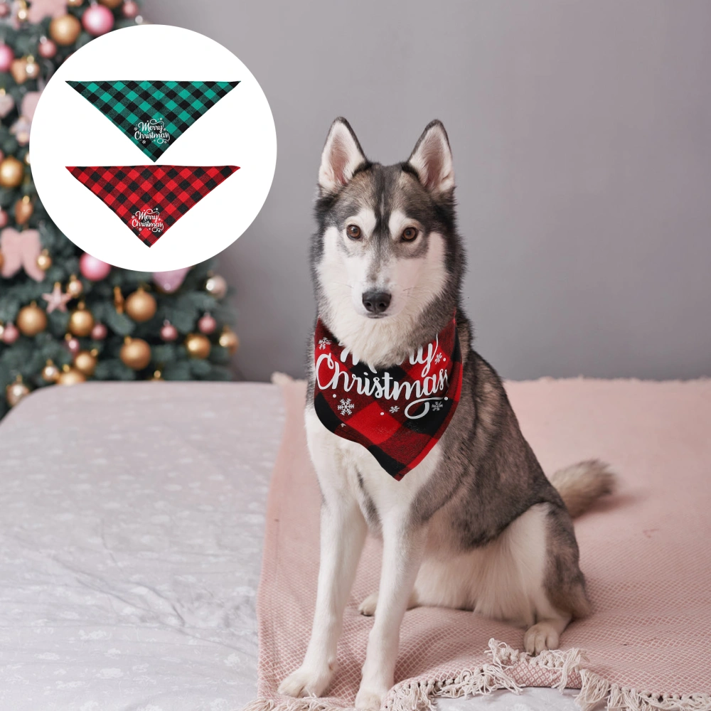 2Pcs Dog Christmas Scarves Plaid Pets Scarves Pet Lovely Triangle Bibs