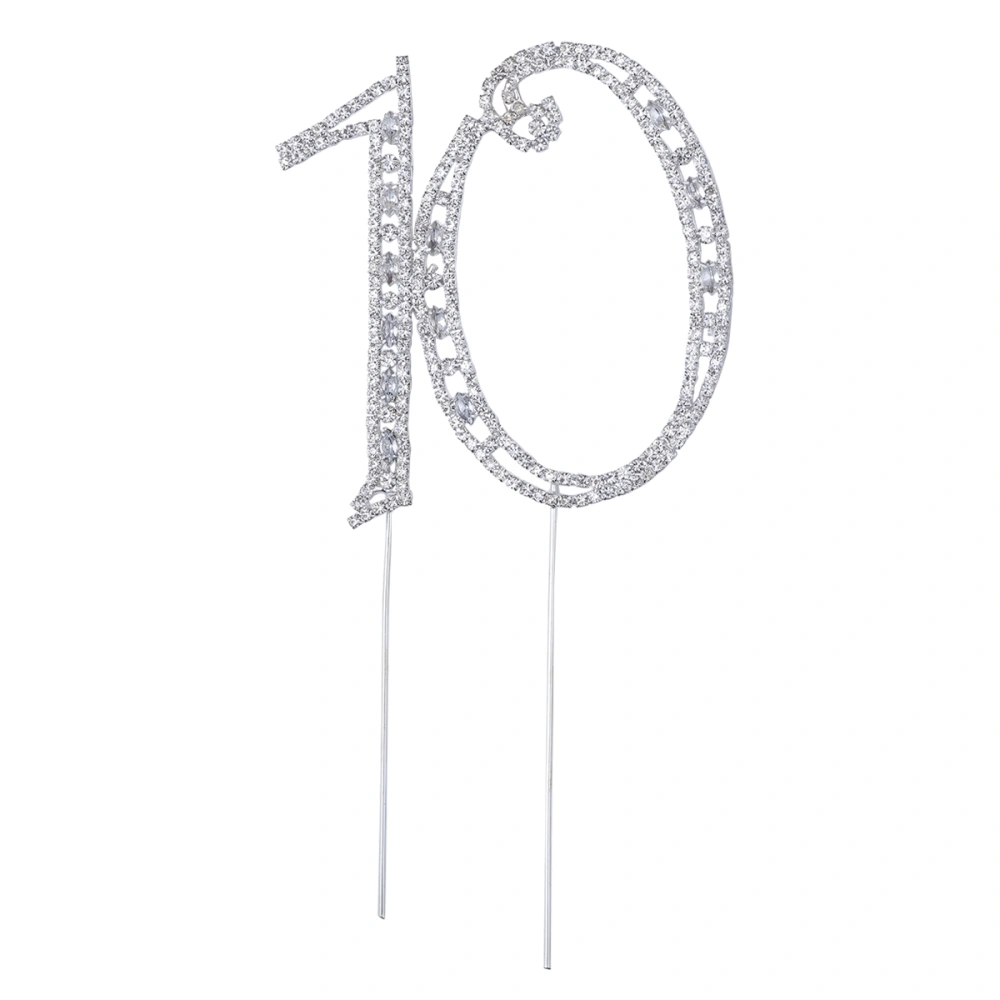 Rhinstone Decorated Cake Topper for 10th Wedding Anniversary / Birthday Party (Silver)