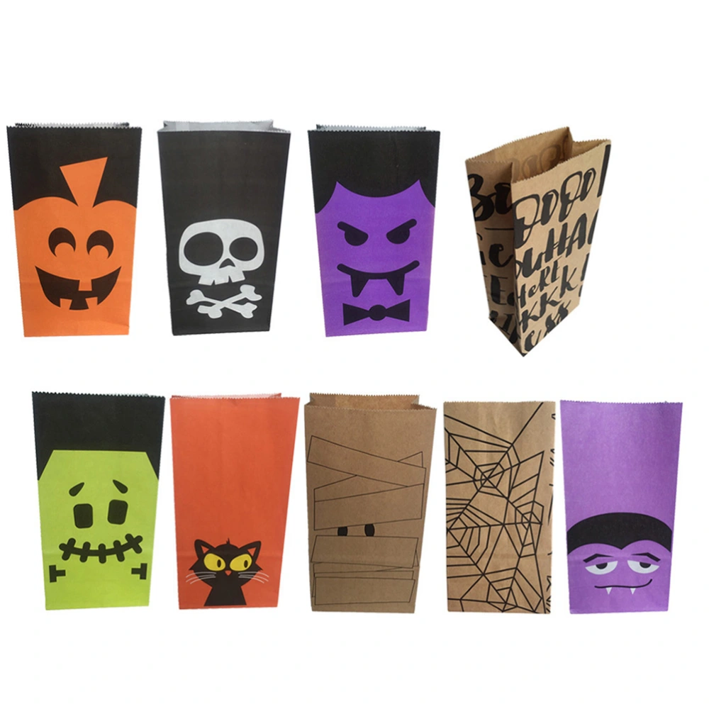 12pcs Halloween Candy Bag Kraft Paper Portable Tote Bags Gift Bags for Biscuits Candies Chocolate Random Style