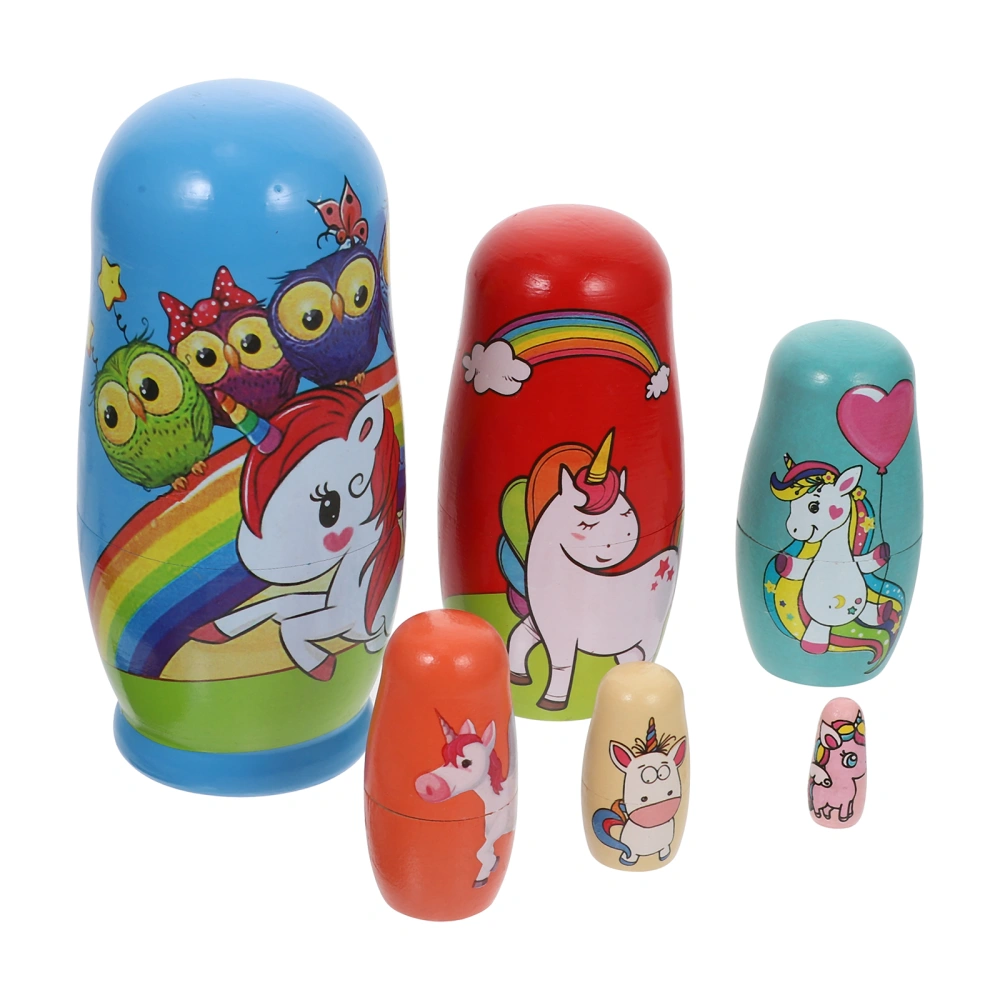 1 Set Unicorn Russian Nesting Doll Six-layer Wooden Nesting Doll Cartoon Stacking Doll