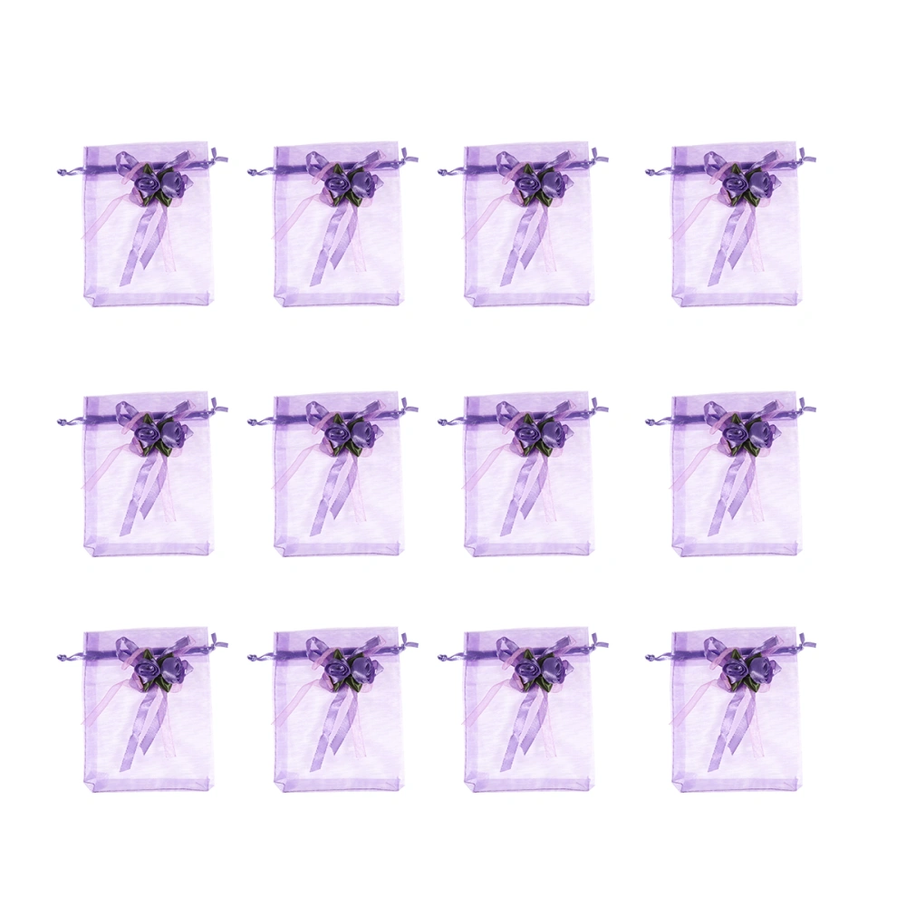 12Pcs Drawstring Storage Bag Mesh Candy Pouches Bowknot Shaped Storage Pouch Presents Bags Purple