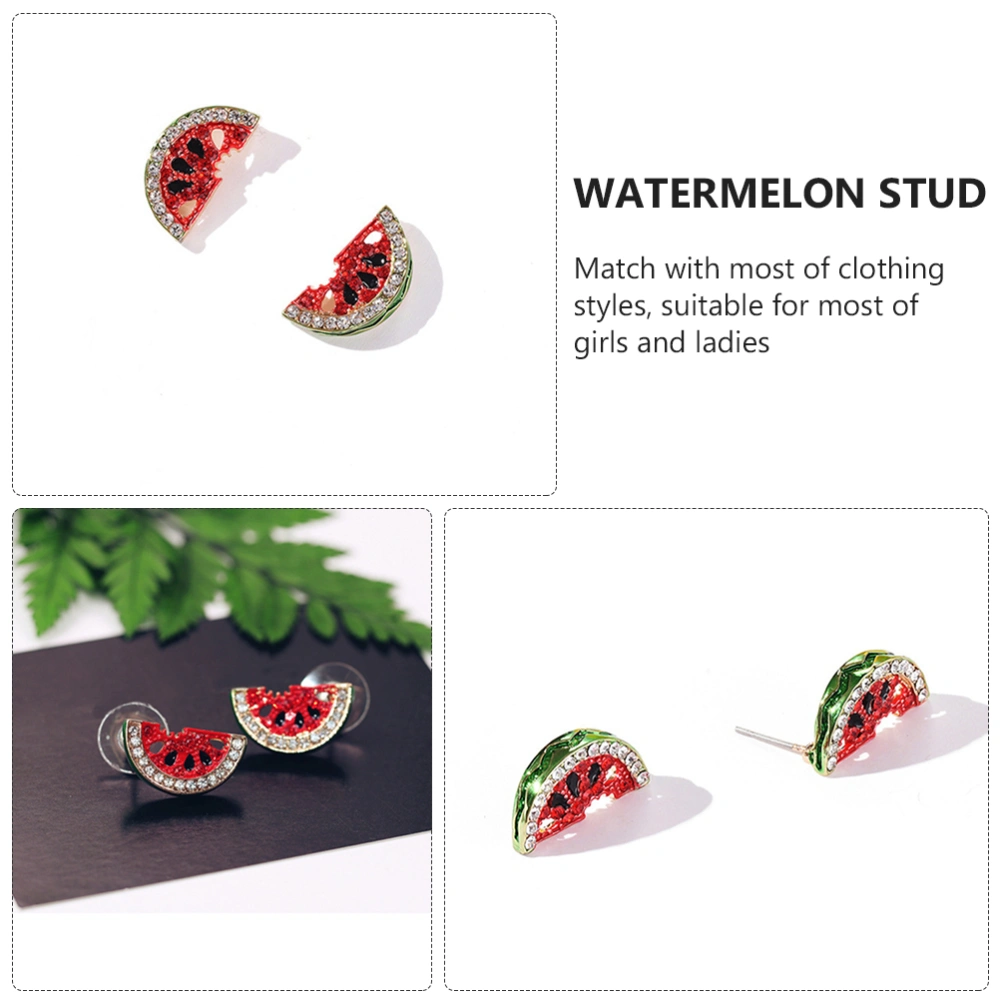 2 Pairs Decorative Watermelon Studs Rhinestone Earrings Watermelon Earrings