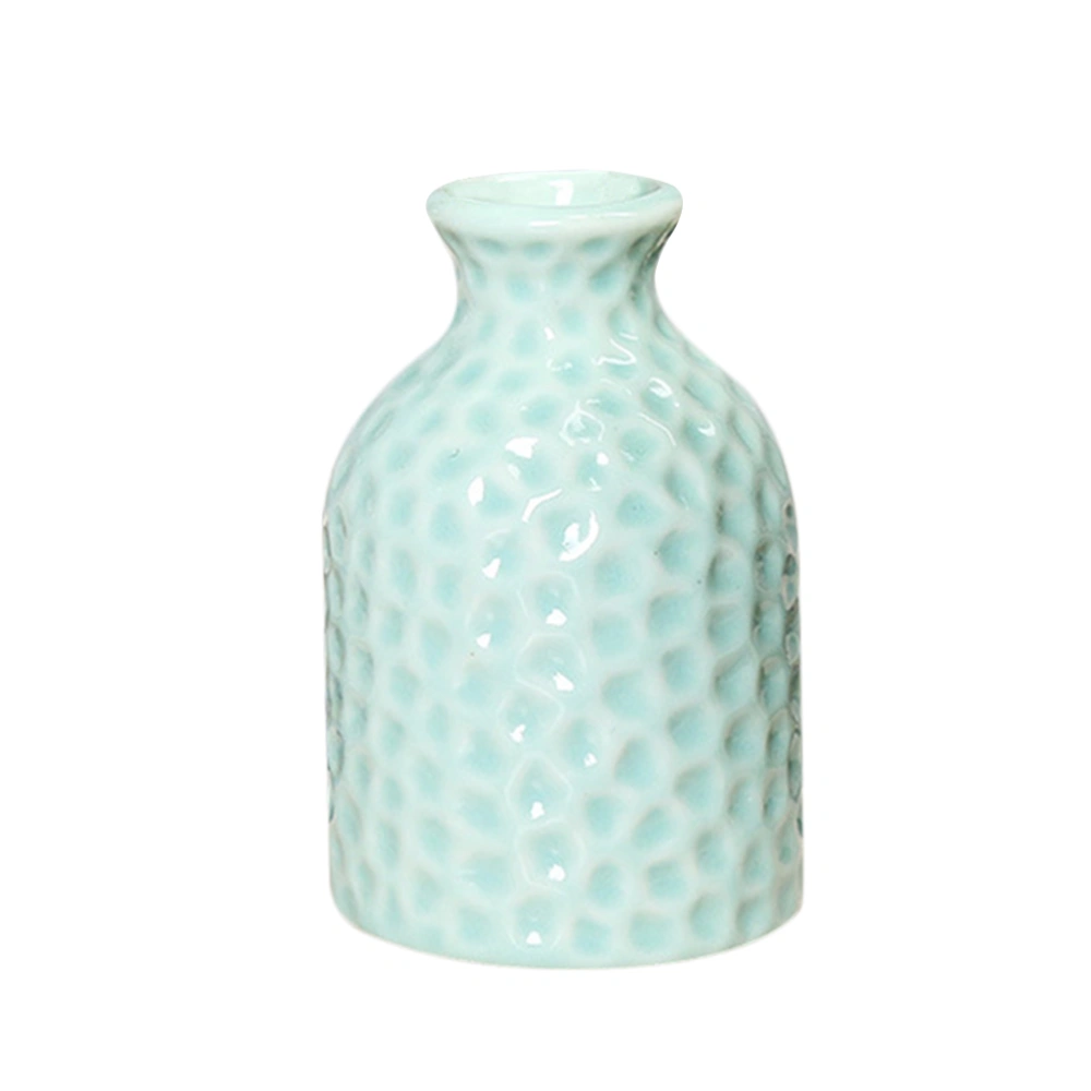 Ceramic Small Vase Creative Desktop Flower Vase Simple Crafts Aromatherapy Bottle for Home Office Decoration (Blue)