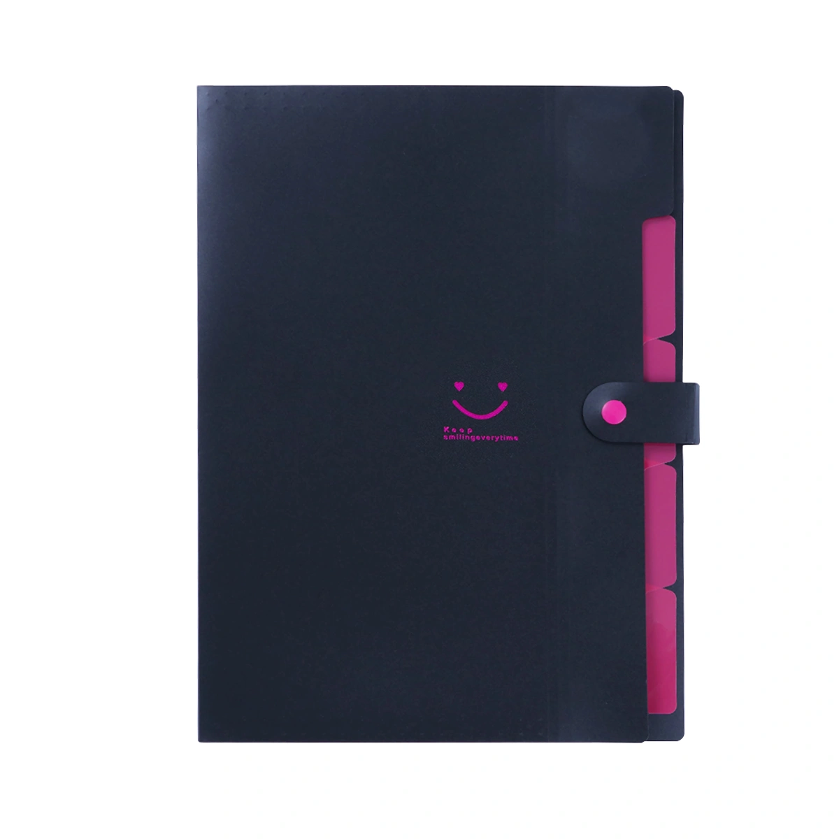 Creative Candy Color Expanding File Folders 5 Pockets Plastic Container A4 Letter Size Snap Closure Accordion Folder Paper Document Organizer (Black)
