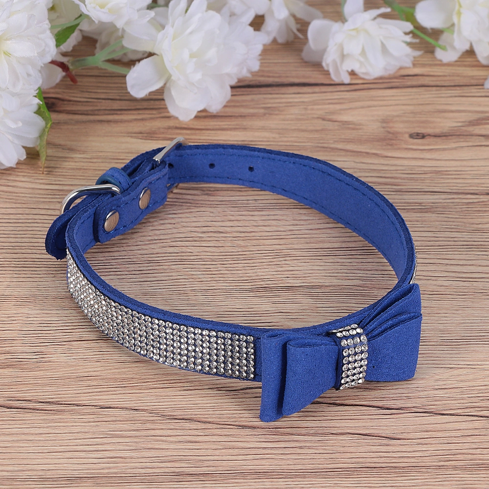 1Pc Pets Bow Ties with Drill Pet Tie Collar Creative Comfortable Pet Neck Ring Practical Neck Chain Dog Cat Collar (Dark Blue, XS 30x1.5cm)