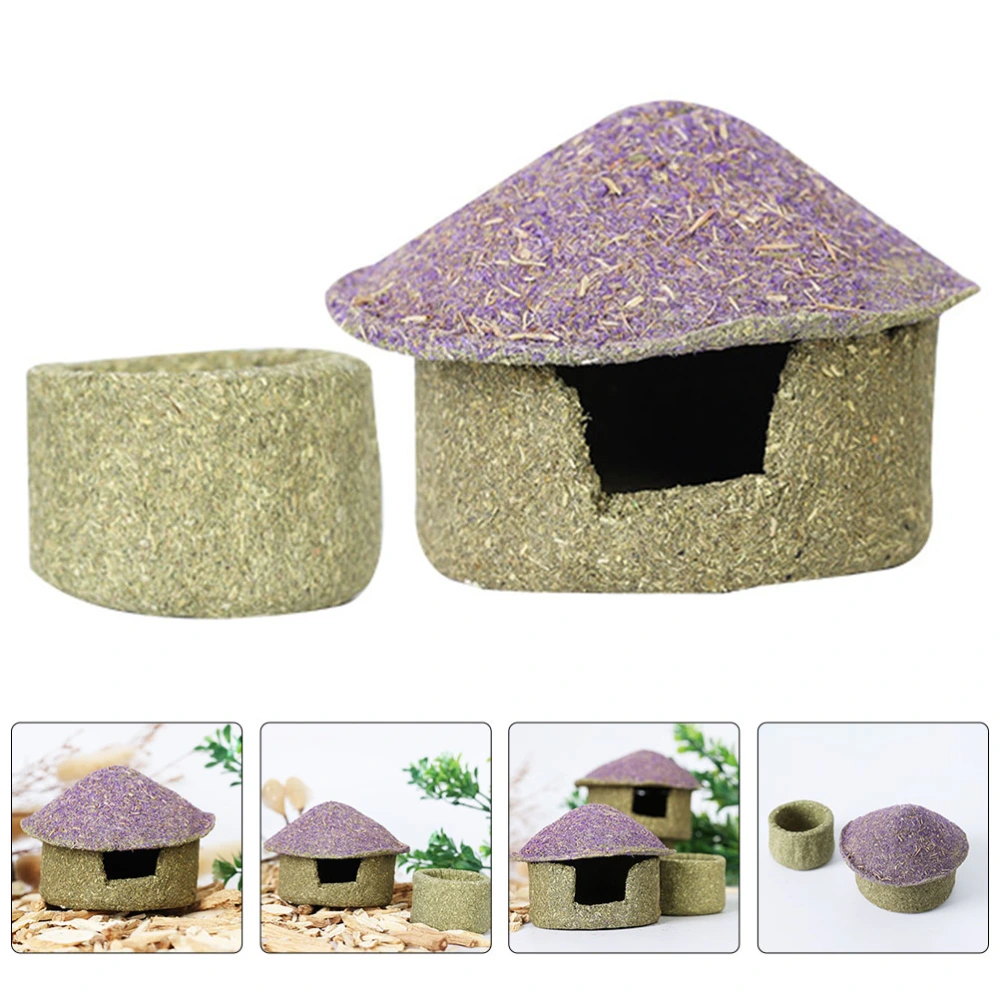 1 set of Small Pet Hideaway Hut Rabbit Molar Toy Guinea Pig Hideout House Basin