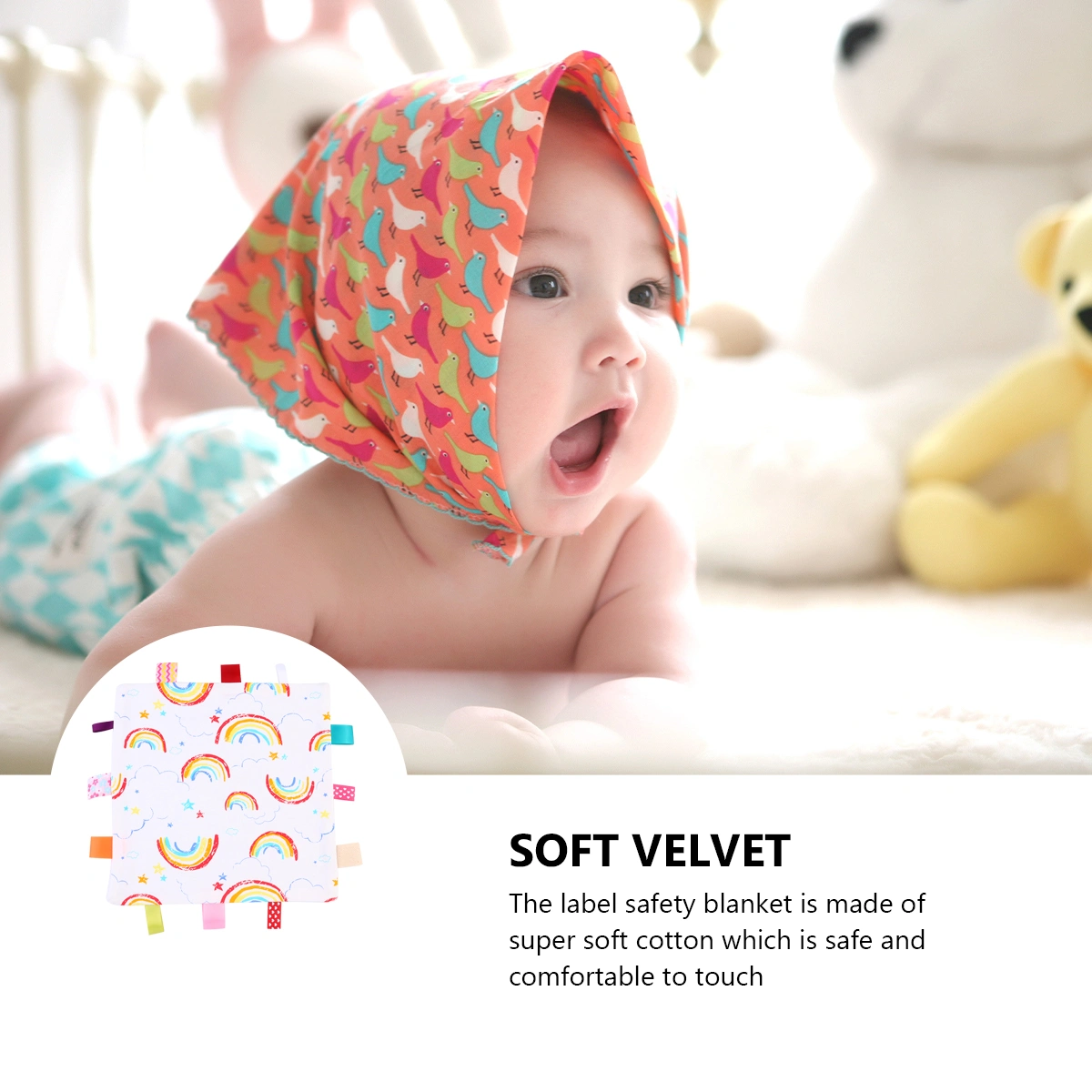 Baby Colorful Security Tag Blanket Appease Towel for Newborn Toddlers
