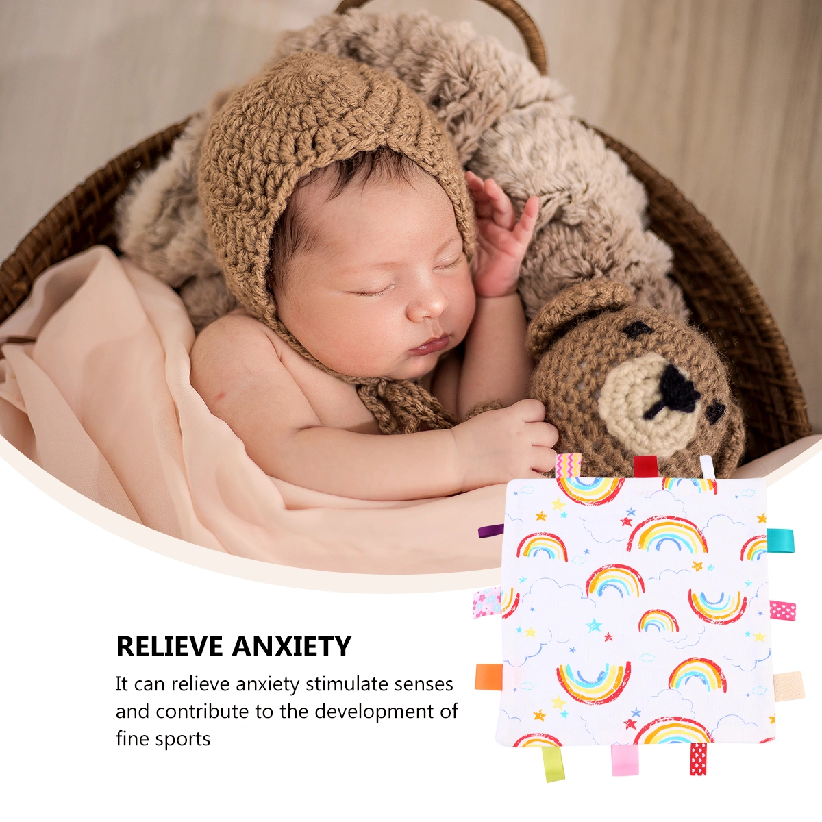 Baby Colorful Security Tag Blanket Appease Towel for Newborn Toddlers