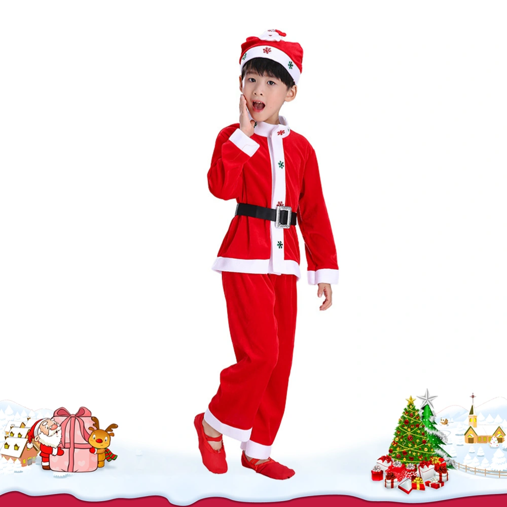 Children Christmas Santa Claus Suit Party Dressed Up Clothing Christmas Themed Cosplay Costume for Boy - Hat Coat Trousers Belt(100cm)