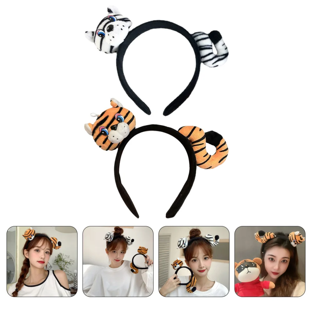 2Pcs Adorable Tiger Headdress Performance Cosplay Hair Hoops Chic Hair Decors