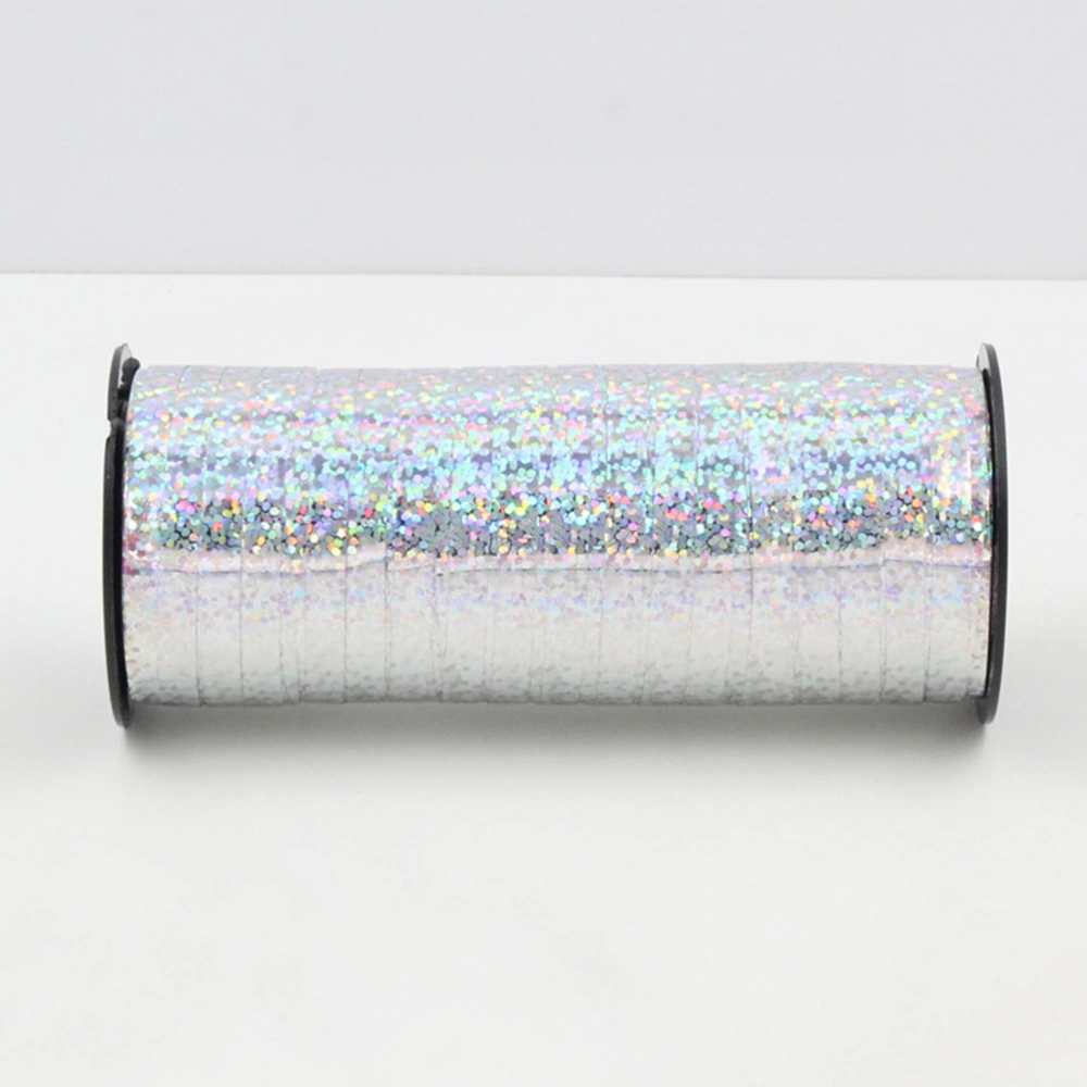 2 Rolls 100 Yards Shiny Letter Printing Balloons Ribbons Birthday Gift Wrap Packing Ribbons Colorful Accessories Wedding Party Decorative String (White and Silver)