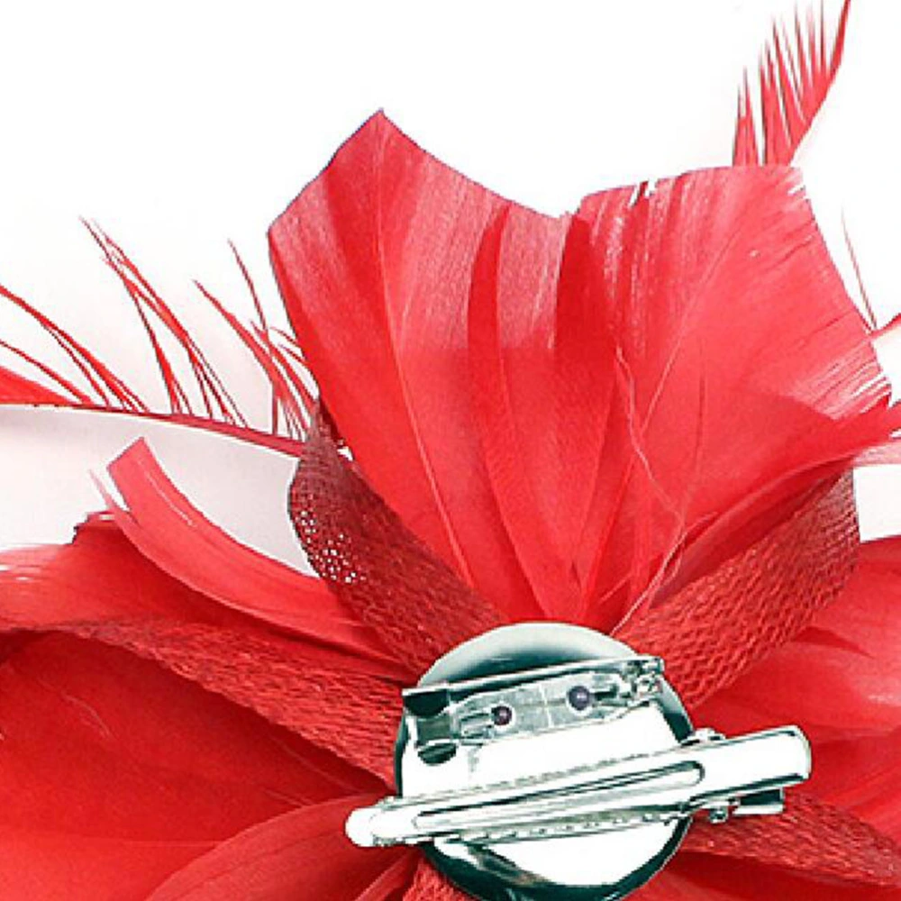 1PC Feather Flax Hair Side Clip Elegant Hair Clips Hair Pin for Women Lady (Red)