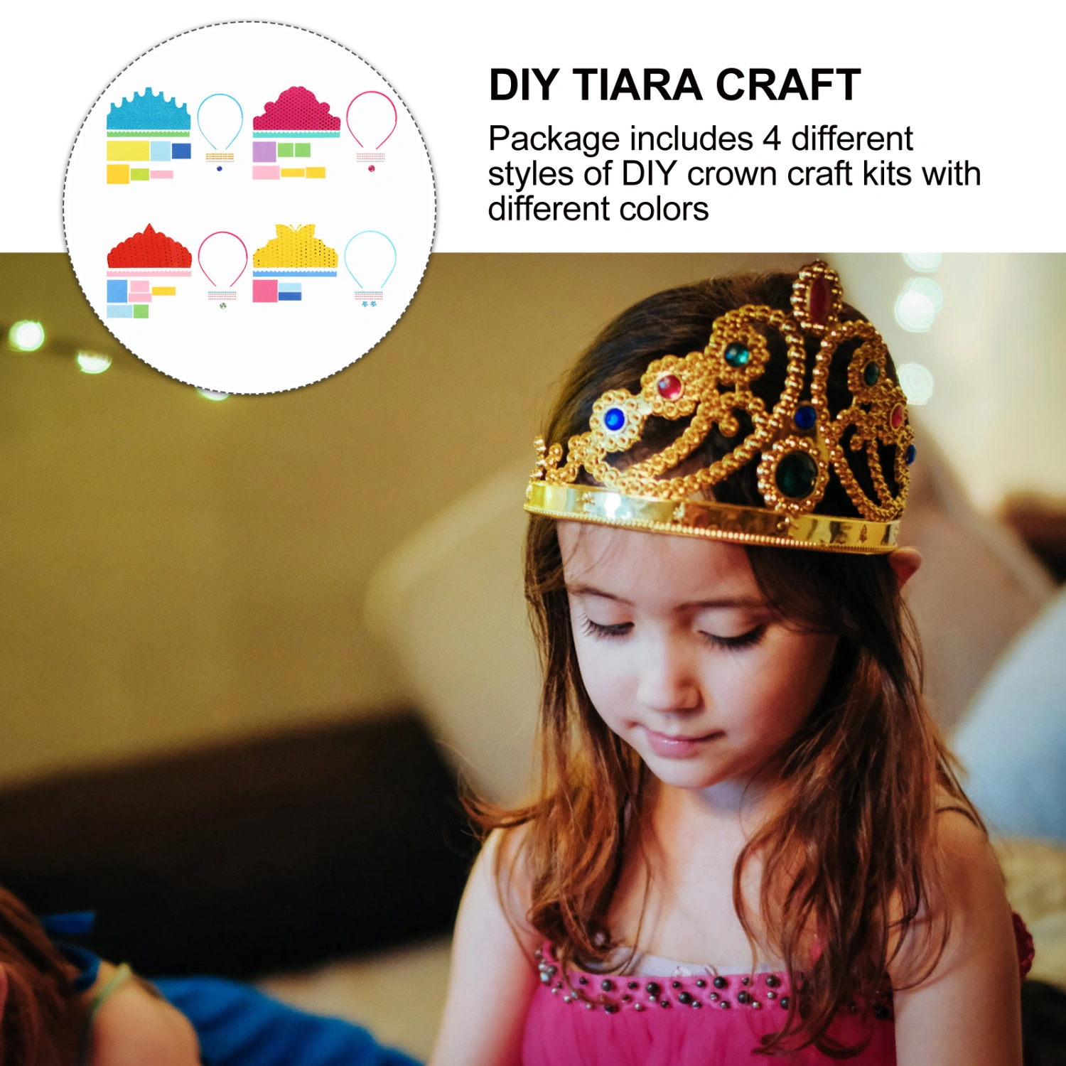 4 Packs DIY Crown Hats Tiara Craft Kits Children Crown DIY with Rhinestone Decal