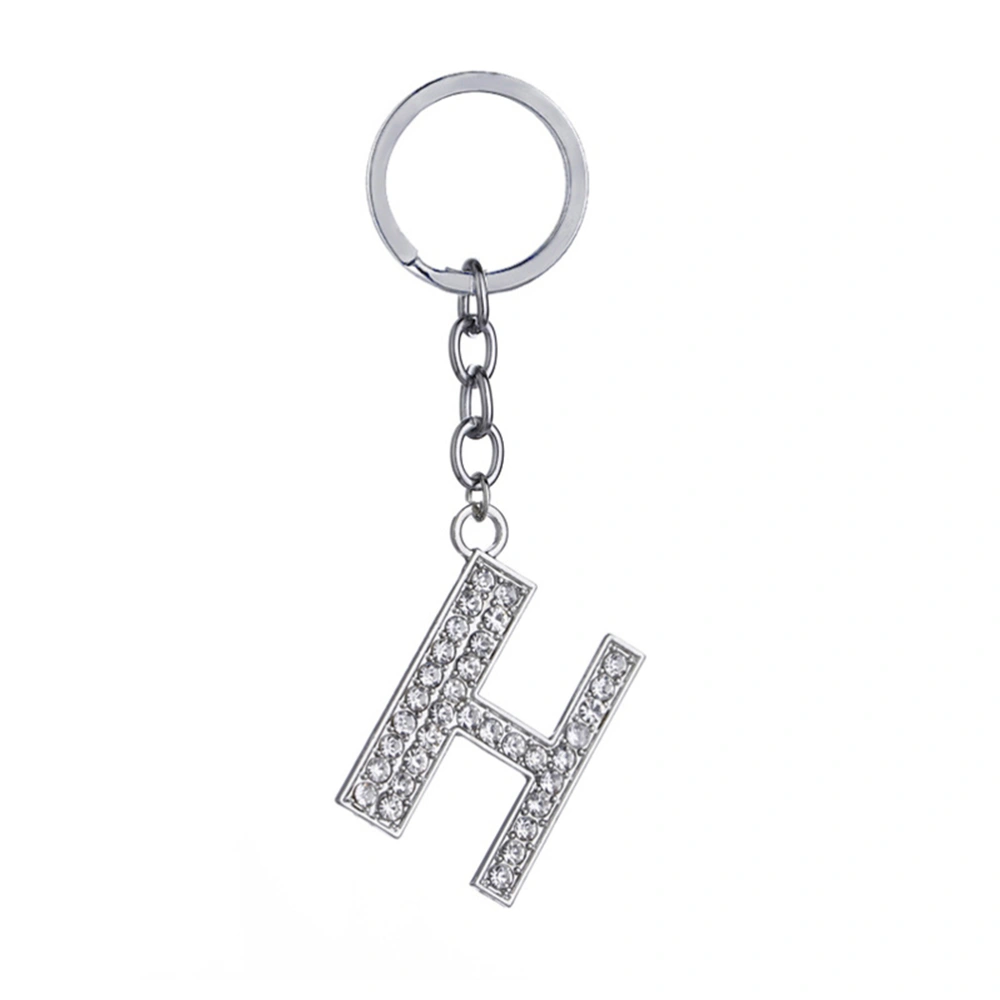 Simple Stylish Letter Key Chain Metal Rhinestones Key Ring Alphabet Keychain Bag Pendant Charm Birthday Gift (Letter H)