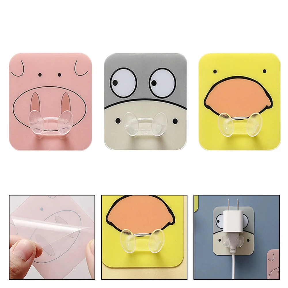 9PCS Plug Organizing Bracket Cartoon Animal Socket Hooks Power Cord Storage Hanging Racks Creative Strong Plug Sticky Hooks for Home Dorm (3 Colors Assorted Color)