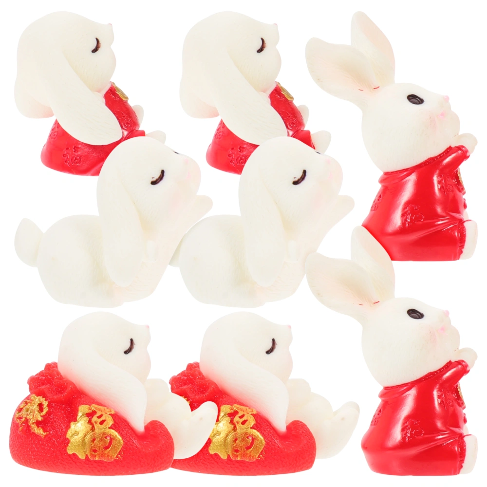 8pcs Rabbit Year Miniature Rabbit Figurines DIY Bunny Decorations for Desktop Car