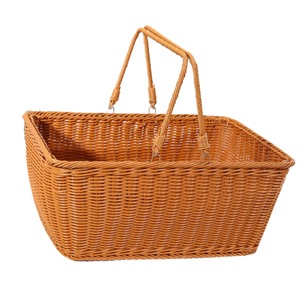 1PC Simulated Rattan Woven Basket Practical Shopping Basket Decorative Vegetable Storage Basket Portable Flower Basket Picnic Basket for Home (Light Brown Size L Shape)