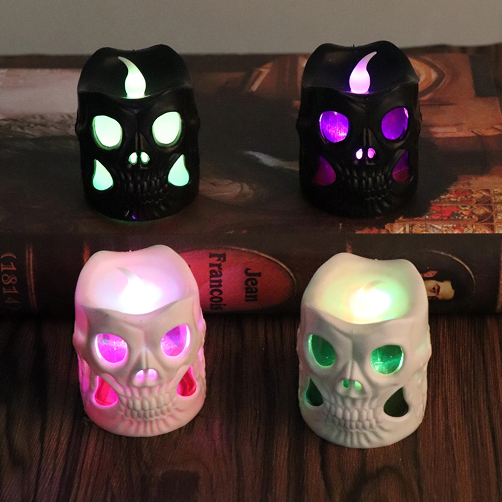 2pcs Halloween LED Candle Lights Skeleton Colorful Night Light Party Decoration for Bar Home Garden (Black, White Eyes & Black, Red Eyes)