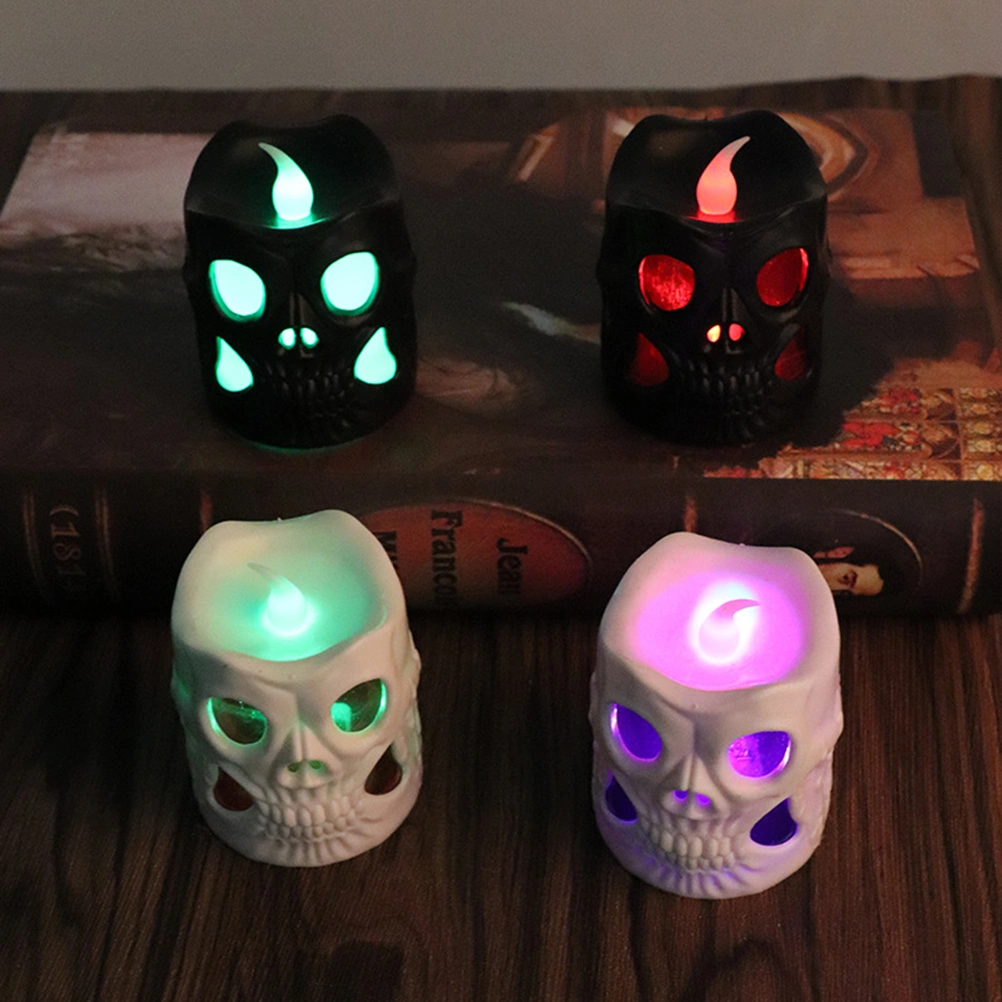 2pcs Halloween LED Candle Lights Skeleton Colorful Night Light Party Decoration for Bar Home Garden (Black, White Eyes & Black, Red Eyes)