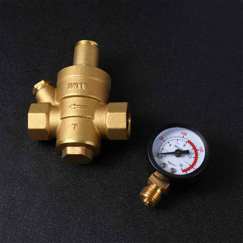 DN15 4-cent Brass Household Tap Water Pressure Relief Flow Meter Water Pressure Reducing Regulator (Middle-sized)