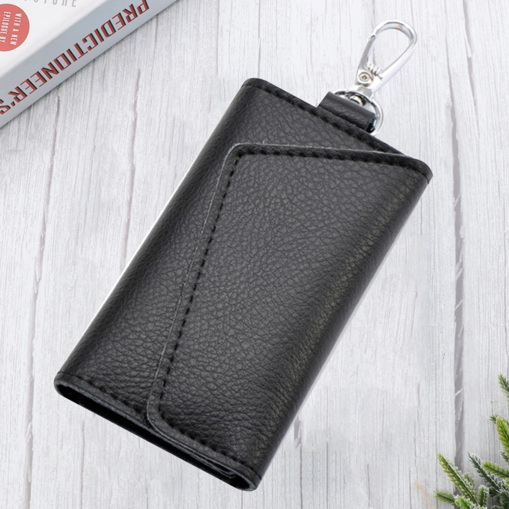 Cowhide Leather Car Key Pouch Zipper Keys Storage Bag Hanging Waist Pendant Key Case Holder for Men Women (Black)