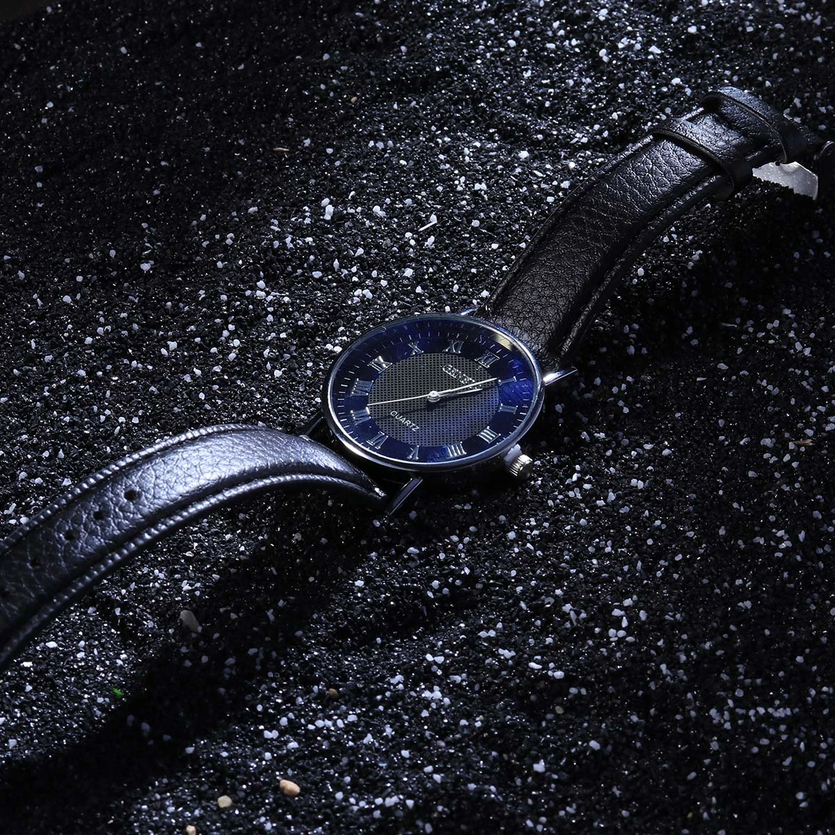 Men's Quartz Watch Fashion Casual Trendy Student Business Watch Casual Men's Watch (Black Belt Blue Surface)