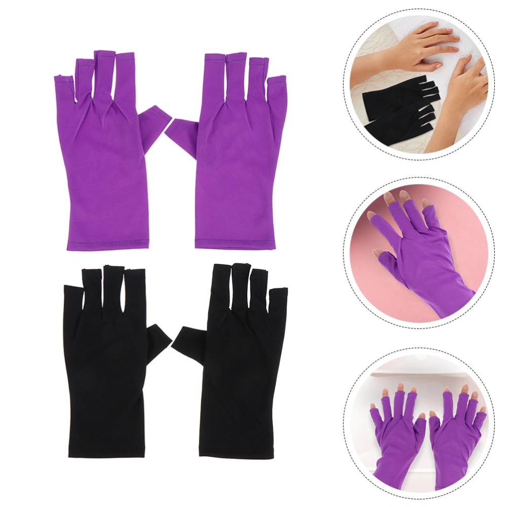 2 Pairs Practical Manicure Tools Anti-UV Gloves Anti-black Fingerless Gloves