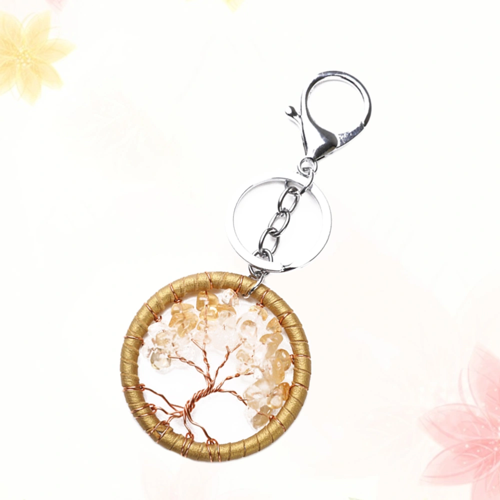 Retro Tree of Life Keychain Stone Pendant Tag Keyring Jewelry Gift for Family(Golden)