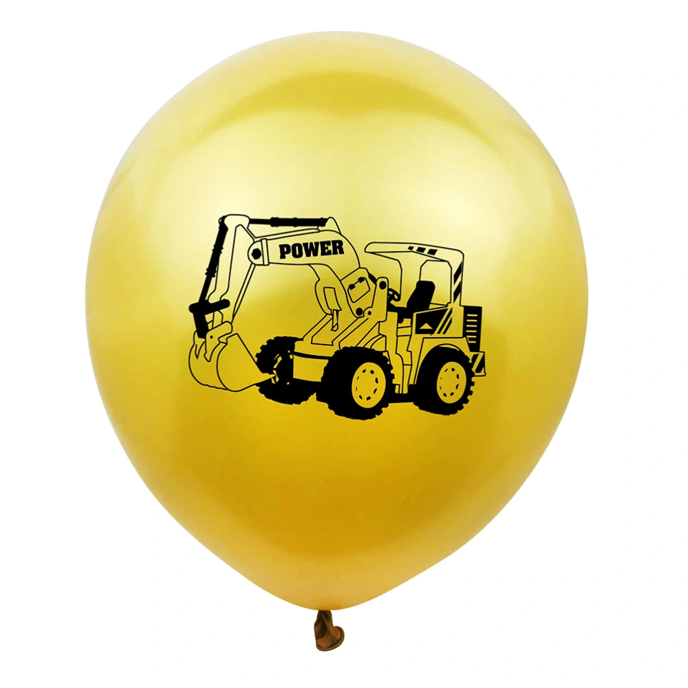 18 Pcs 12 Inch Balloons Set Excavator Construction Vehicle Printing Balloons Latex Balloons Wedding Birthday Party Favors - Without Ribbon (Golden+Orange+Black)