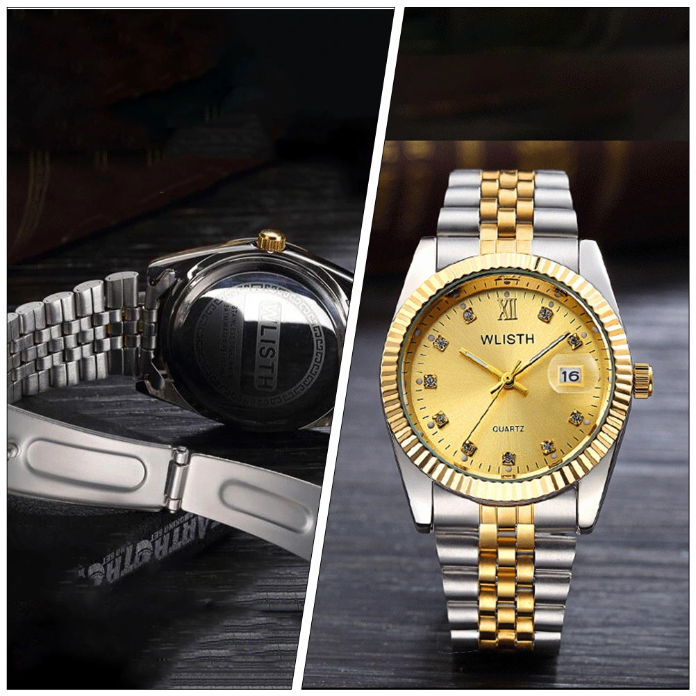2pcs Fashionable Lovers Watch Wrist Watches Men Women Quartz Wristwatch (Golden)