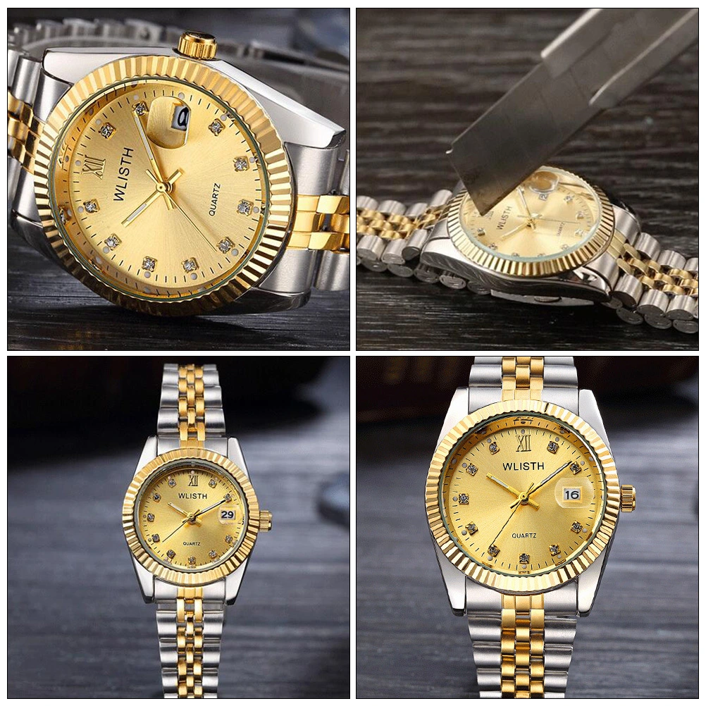 2pcs Fashionable Lovers Watch Wrist Watches Men Women Quartz Wristwatch (Golden)
