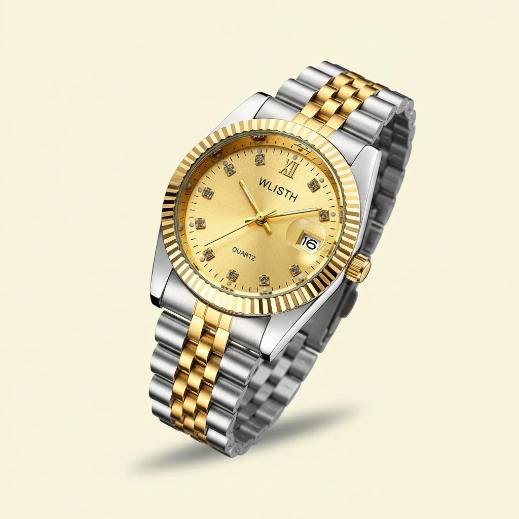 2pcs Fashionable Lovers Watch Wrist Watches Men Women Quartz Wristwatch (Golden)