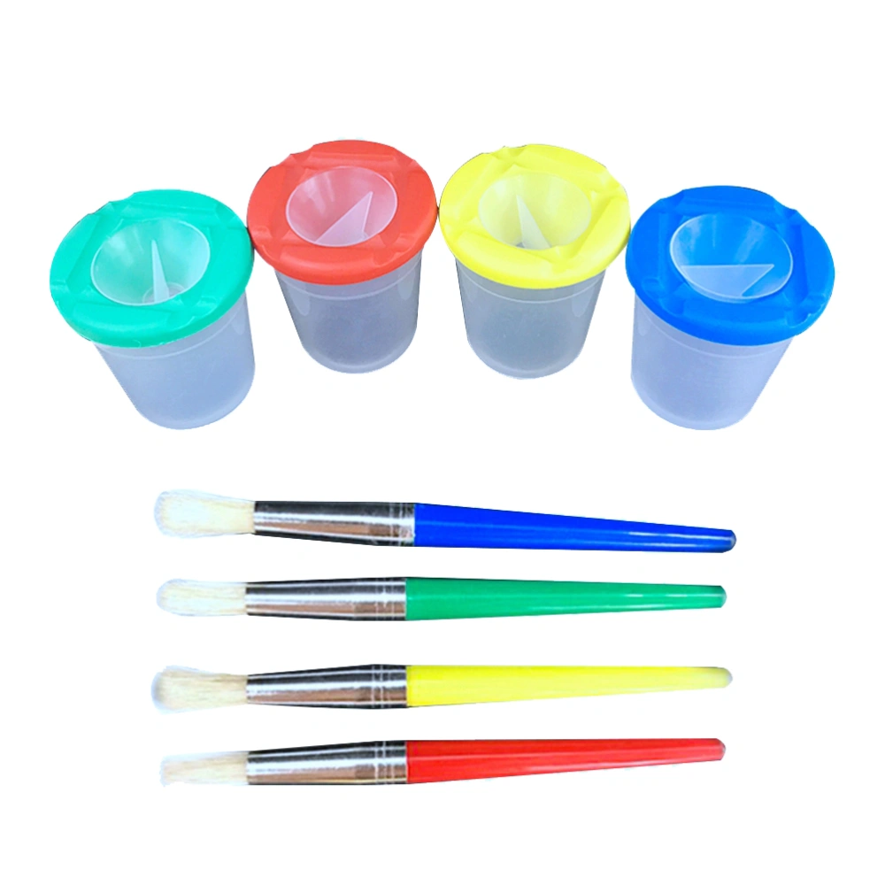 16 Pieces Spill-Proof Paint Cups Brushes Set Colored Lids for Kids Art Students Painting (Random Color)