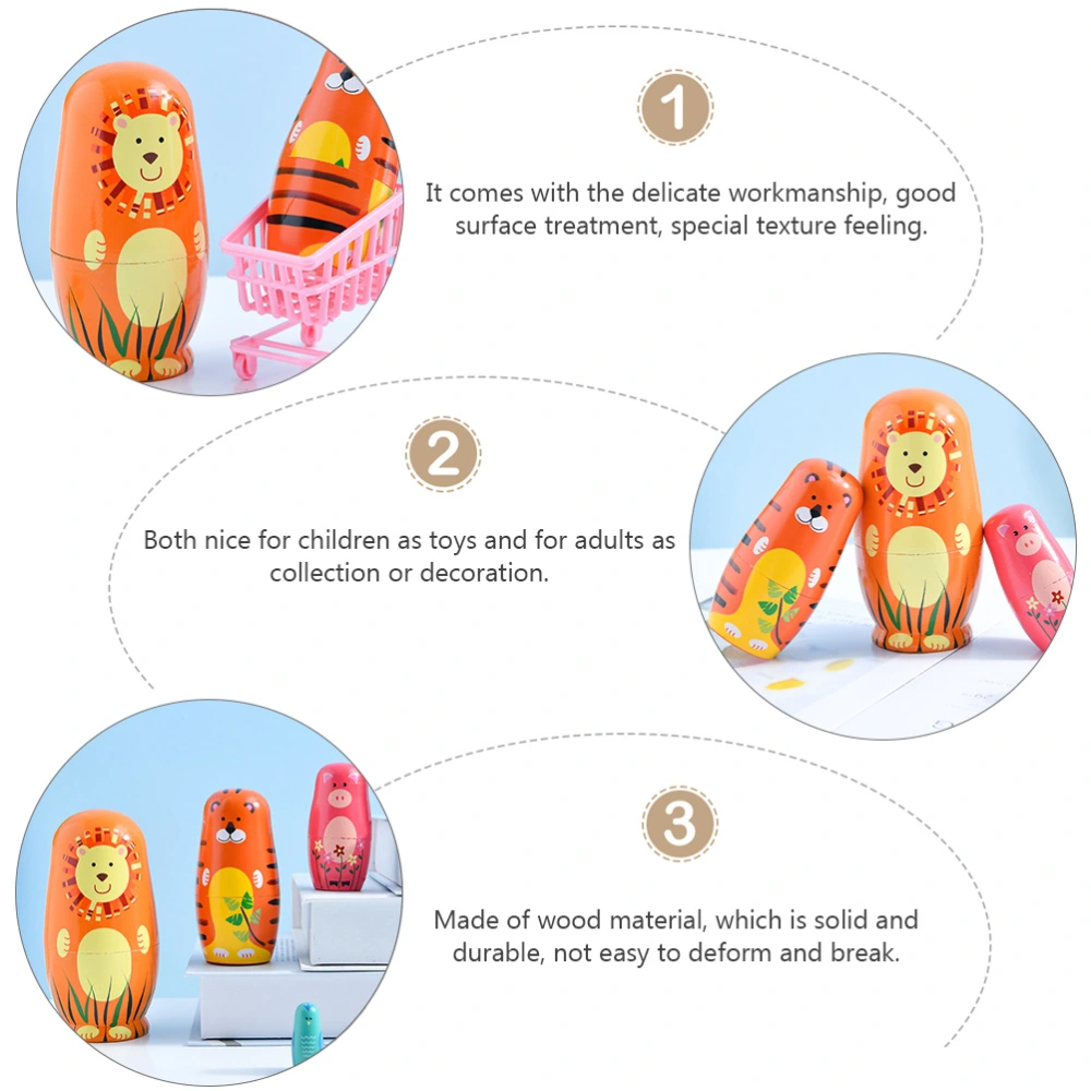 5Pcs Cartoon Animal Matryoshka Doll Toy Creative Nesting Doll Toy Home Decor