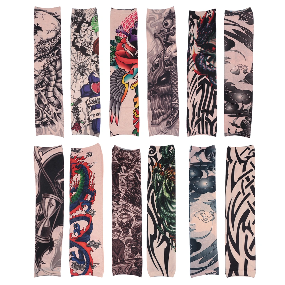 12pcs Tattoos Arm Sleeves Men Cool Arms Sun UV Running Cycling Arm Sleeves