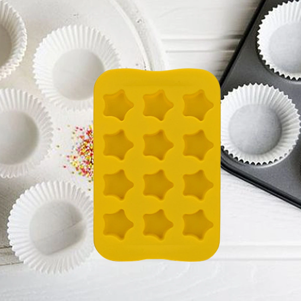 DIY 12 Cavities Ice Cube Tray Star Shaped Ice Making Mold Chocolate Mould Kitchen Accessories (Yellow)