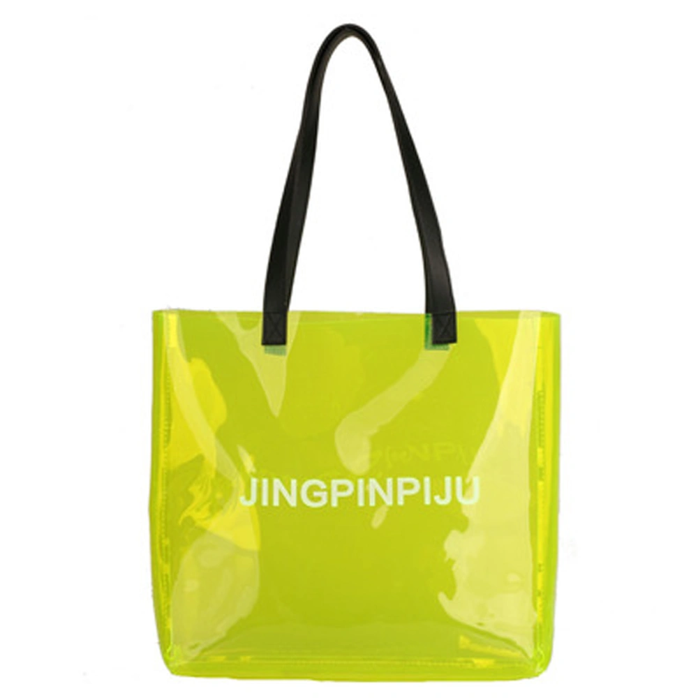 Fashion Clear Waterproof Tote Bag Handbag Simple Large Capacity Sholder Bag Jelly Purse for Seaside Travel Summer Swimming (Green)