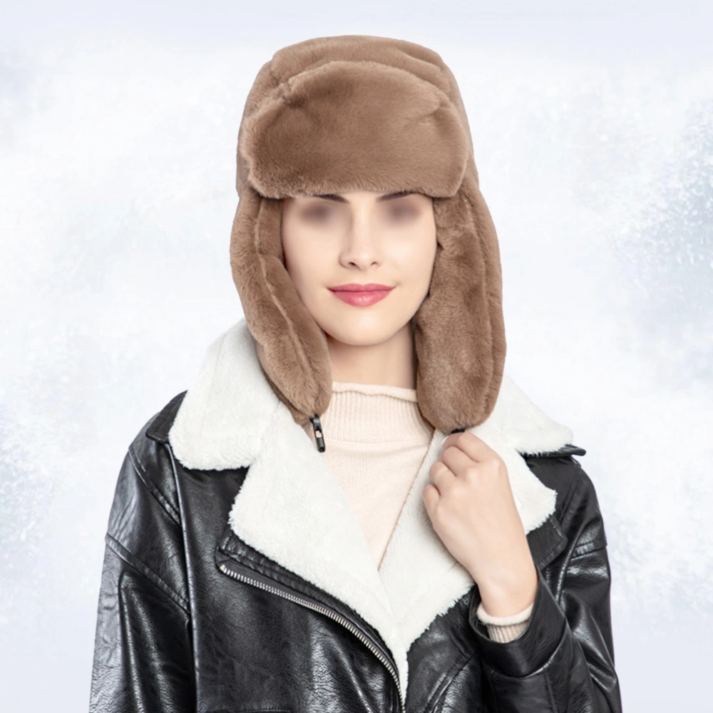 Women Ear Protection Ski Hat Faux Fur Warm Hat Winter Outdoor Cycling Hat