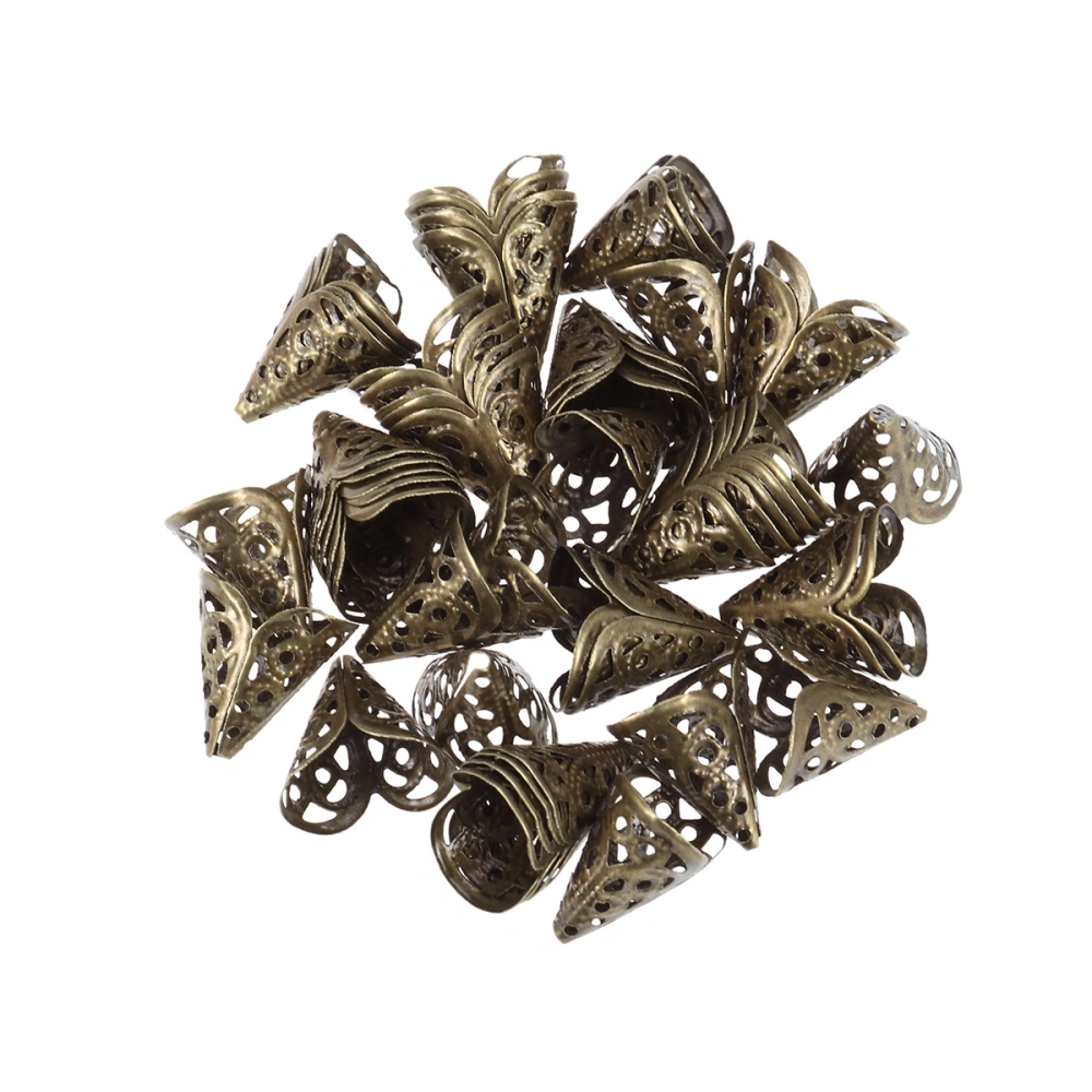 50 Pcs Metal Filigree Hollow Cone Flower Beads for DIY Jewelry Making 15 x 16mm (Antibrass)