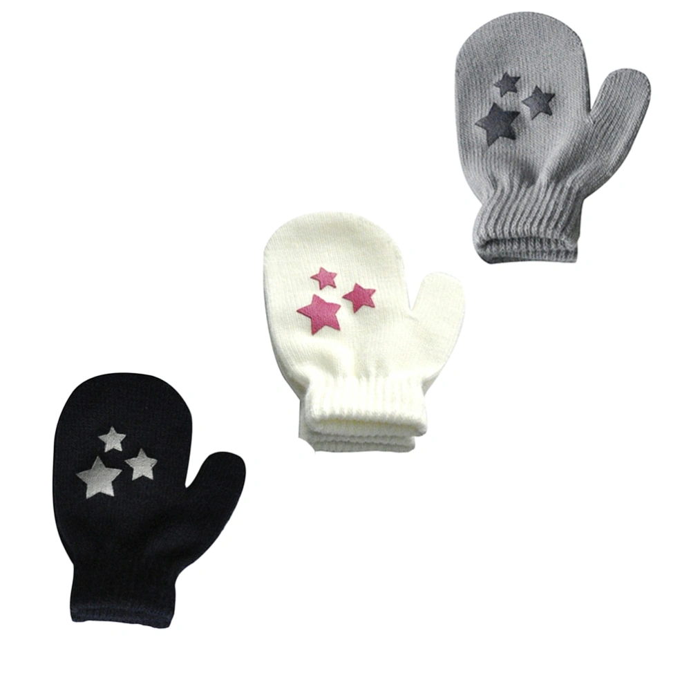 3 Pairs of Kids Gloves Winter Keep Warm Gloves Non-slip Stretchy Star Pattern Gloves for Boys Girls