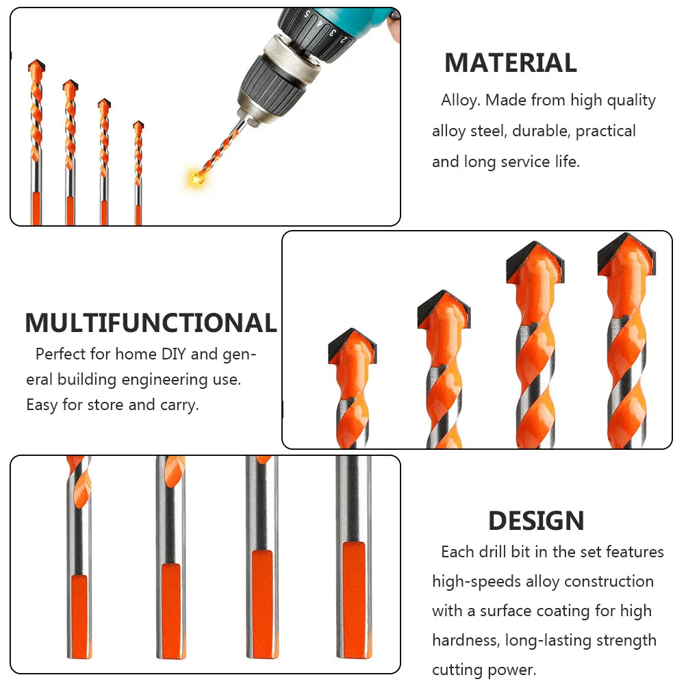 5Pcs Alloy Triangle Spiral Drill Bits Drill Bit Sets Rotary Tools for Glass Tile