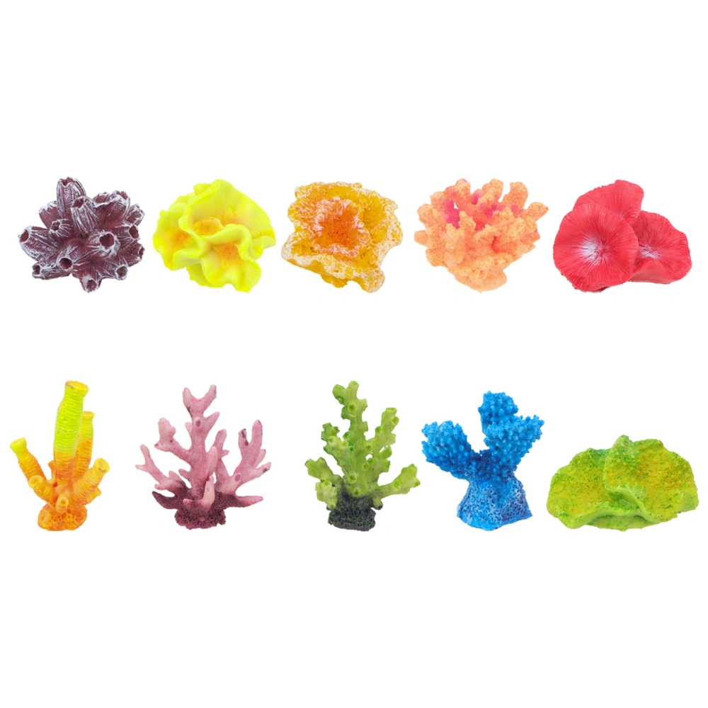 10pcs Simulation Coral Fish Tank Landscaping Ornaments Mini Coral Crafts Resin Aquarium Ornament (Ten Patterns)